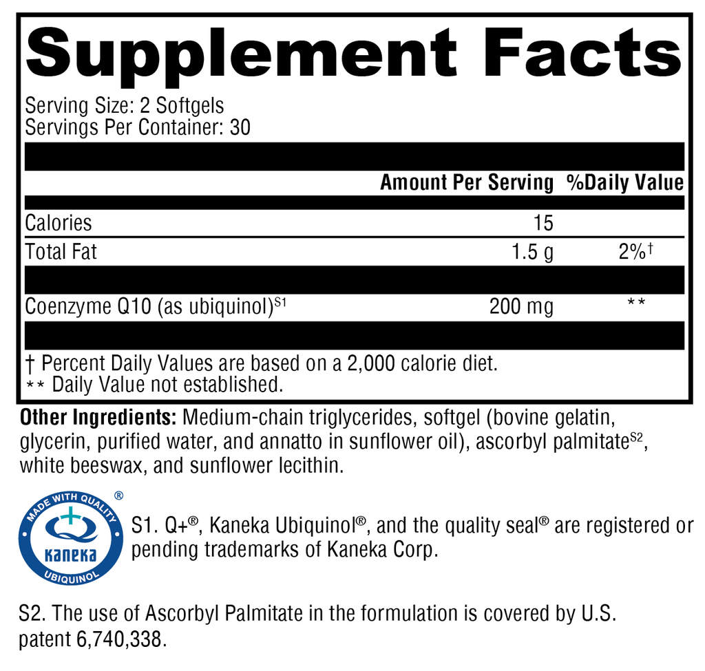 CoQmax™ Ubiquinol 60 Softgels Supplement Facts