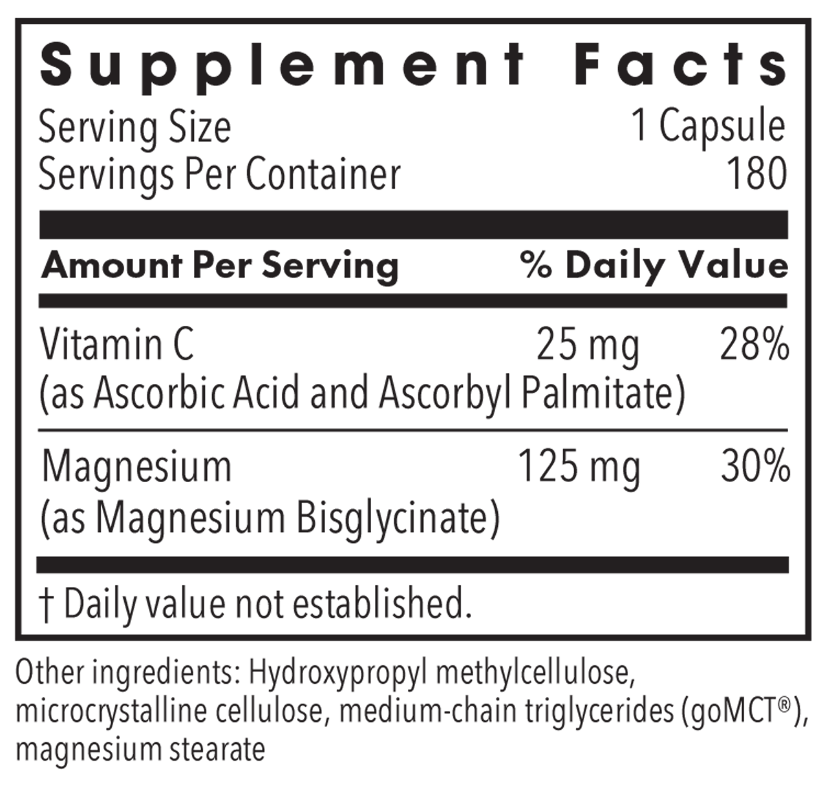 Magnesium Glycinate 180 Capsules Supplement Facts