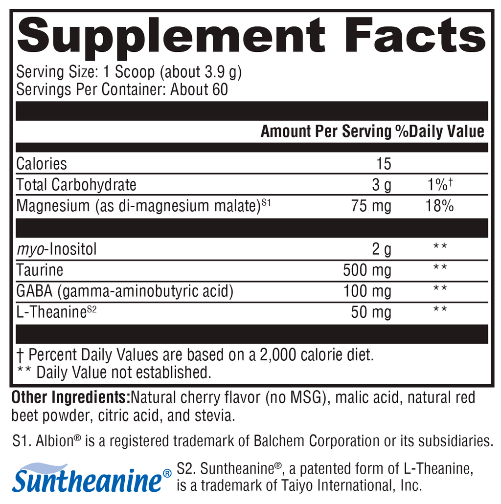 RelaxMax® Cherry 60 Servings Supplement Facts